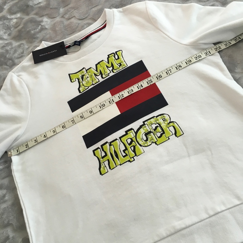 Tommy Hilfiger Sweatshirt Large Flag Logo White - Picture 3 of 5